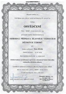 Certifikat Petr Jilek HLAVNI VEDOUCI